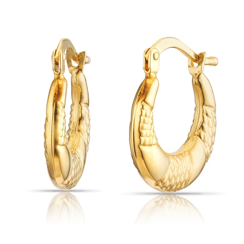 Main Image 1 of Sterling Silver 18ct Yellow Gold Plated Patterned Hoop Earrings