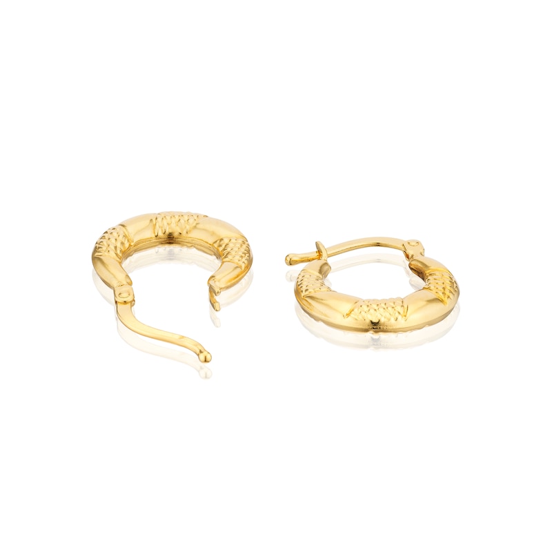 Main Image 2 of Sterling Silver 18ct Yellow Gold Plated Patterned Hoop Earrings