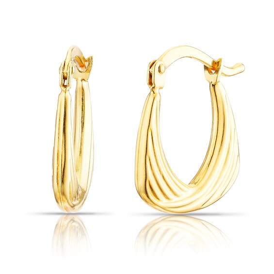 Sterling Silver 18ct Yellow Gold Plated Ridge Pattern Hoop Earrings