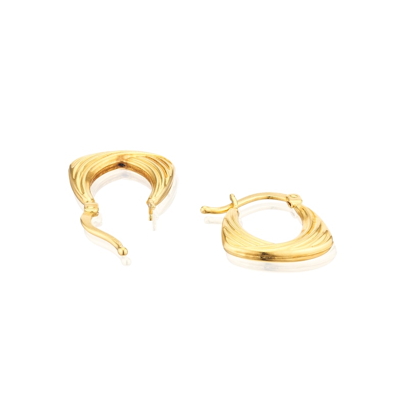Main Image 2 of Sterling Silver 18ct Yellow Gold Plated Ridge Pattern Hoop Earrings
