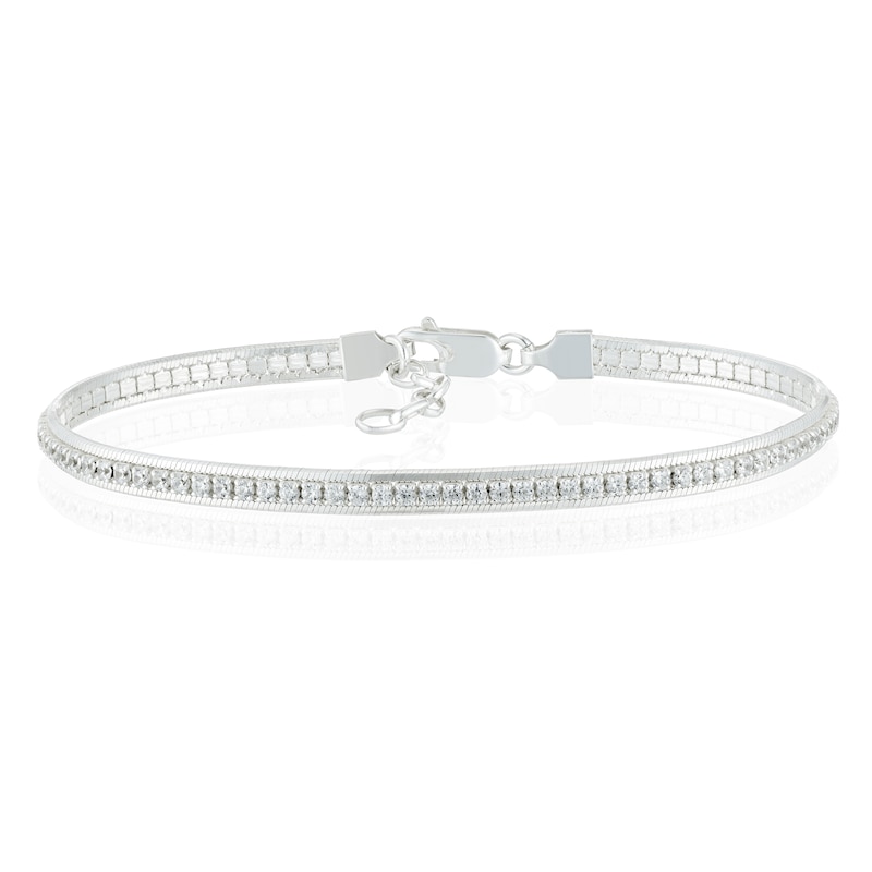 Main Image 1 of Sterling Silver Cubic Zirconia Snake Chain Bracelet