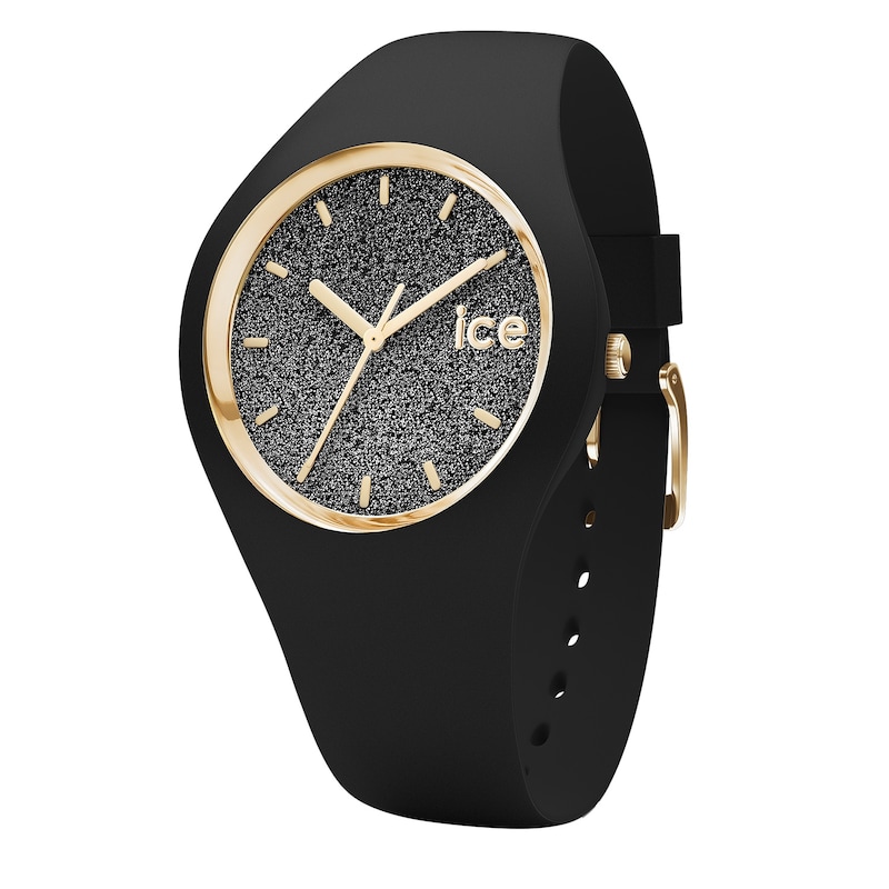 Main Image 1 of Ice Glitter Black Sequin & Silicone Strap Watch