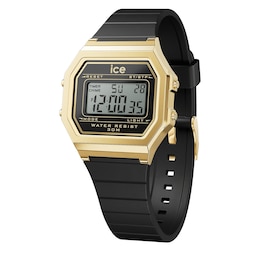 Ice Digit Retro Gold Tone & Black  Silicone Strap Watch