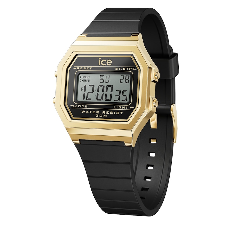 Main Image 1 of Ice Digit Retro Gold Tone & Black  Silicone Strap Watch