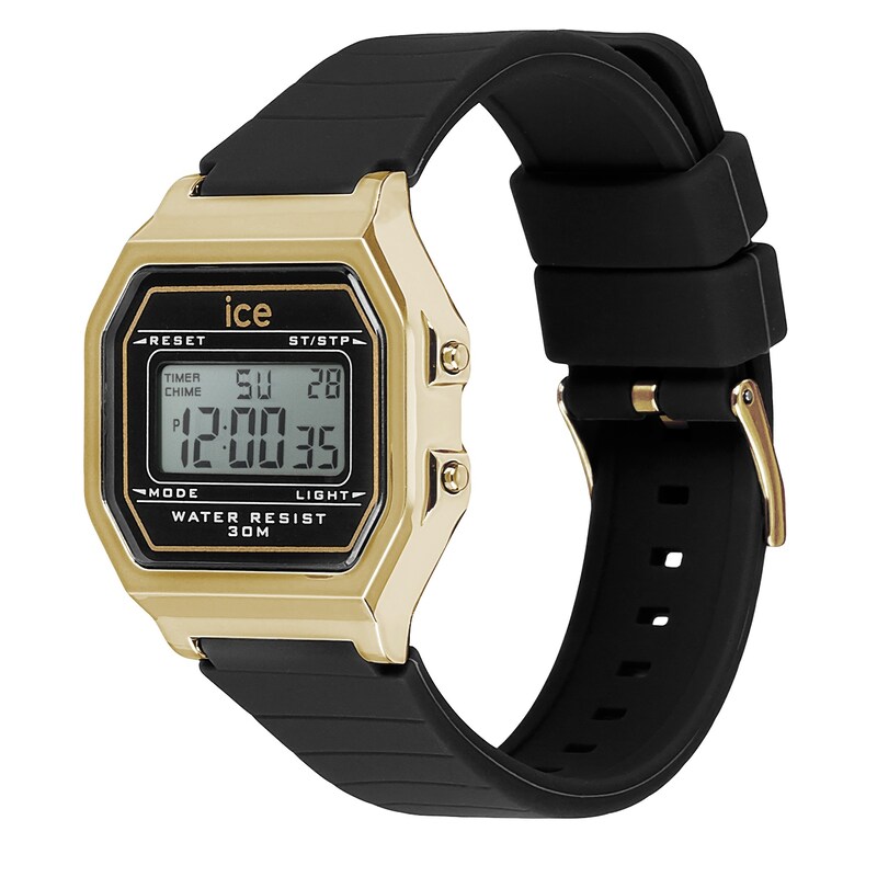 Main Image 2 of Ice Digit Retro Gold Tone & Black  Silicone Strap Watch