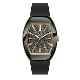Ice Boliday Dome Black Glitter Dial & Black Silicone Strap Watch