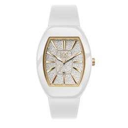 Ice Boliday Dome Glitter Dial & White Silicone Strap Watch