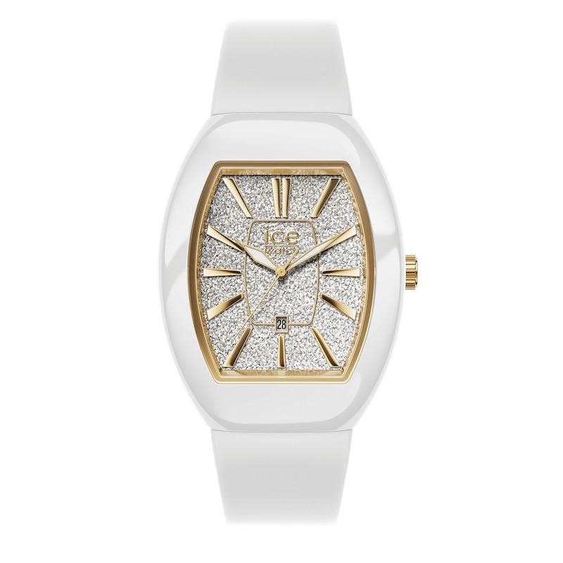 Main Image 1 of Ice Boliday Dome Glitter Dial & White Silicone Strap Watch
