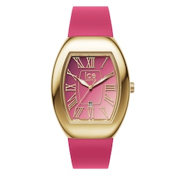 Ice Boliday Dome Gold Tone IP & Pink Dial Silicone Strap Watch