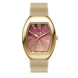 Ice Boliday Dome Pink Dial & Gold Tone IP Milanese Mesh Bracelet Watch