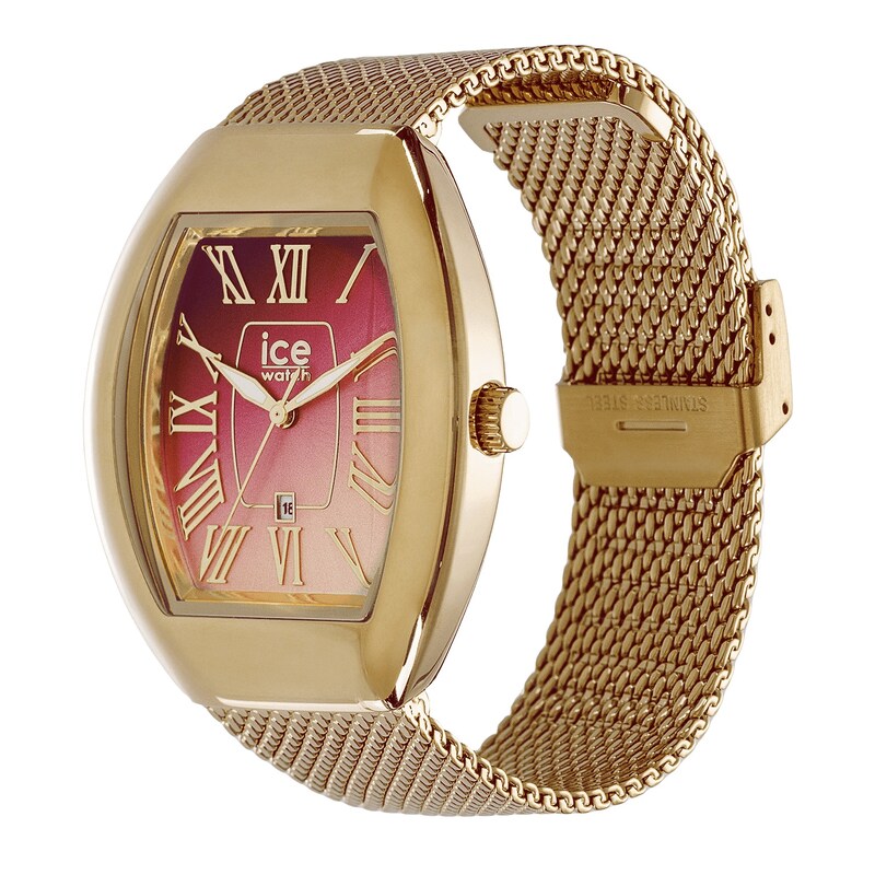 Main Image 2 of Ice Boliday Dome Pink Dial & Gold Tone IP Milanese Mesh Bracelet Watch