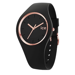 Ice Glam Rose Gold Tone & Black Silicone Strap Watch
