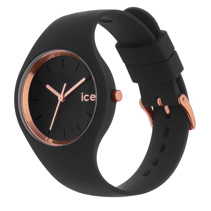 Main Image 2 of Ice Glam Rose Gold Tone & Black Silicone Strap Watch