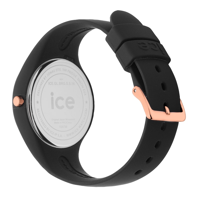 Main Image 4 of Ice Glam Rose Gold Tone & Black Silicone Strap Watch