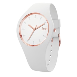 Ice Glam 37mm Rose Gold Tone & White Silicone Strap Watch