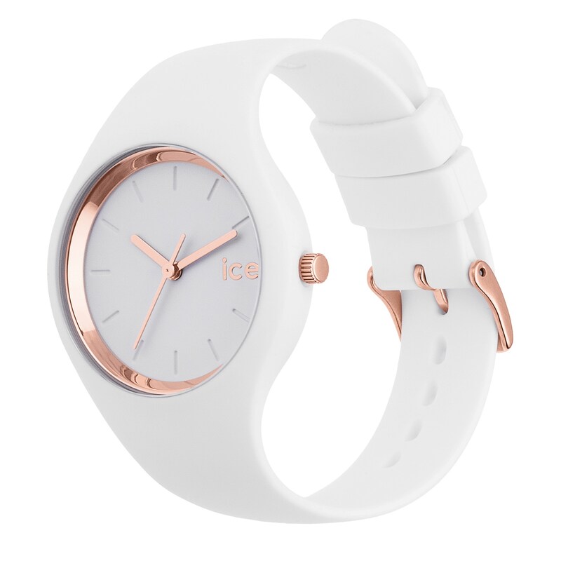 Main Image 2 of Ice Glam 37mm Rose Gold Tone & White Silicone Strap Watch