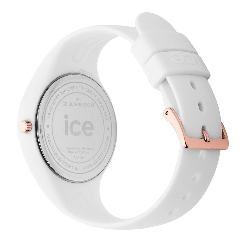 Main Image 4 of Ice Glam 37mm Rose Gold Tone & White Silicone Strap Watch
