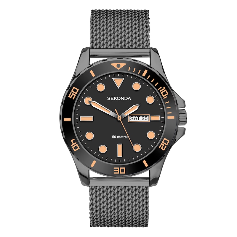 Main Image 1 of Sekonda Men’s Balearic Black Dial Gunmetal Stainless Steel Milanese Bracelet Watch