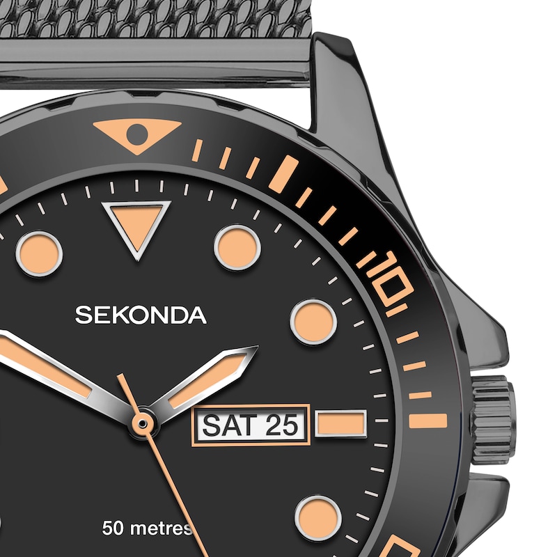 Sekonda Men’s Balearic Black Dial Gunmetal Stainless Steel Milanese Bracelet Watch