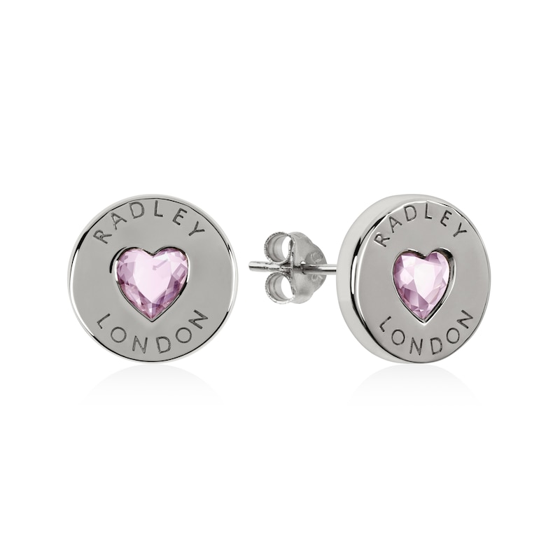 Radley Silver Pink Stone Heart Stone Earrings