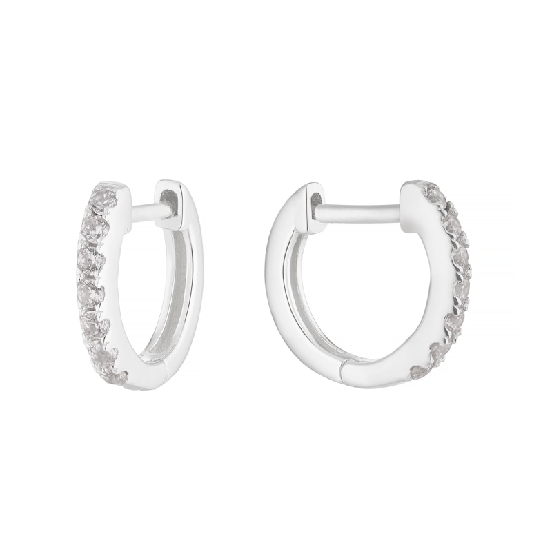 Main Image 1 of Sterling Silver Cubic Zirconia 9mm Huggie Earrings