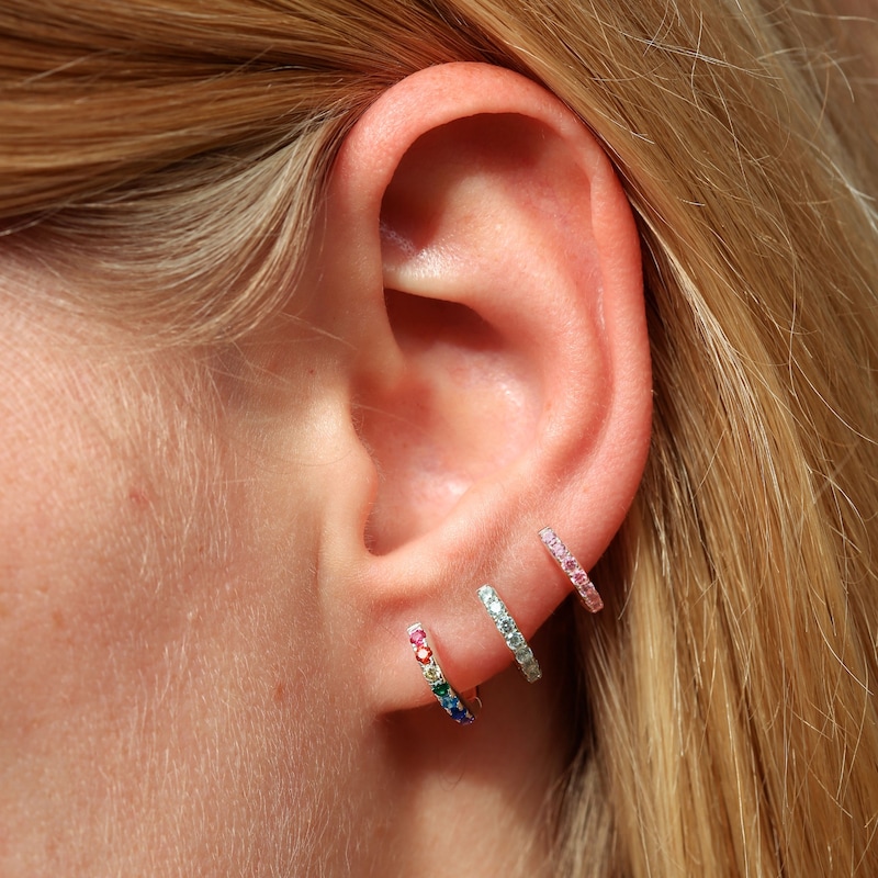 Main Image 2 of Sterling Silver Cubic Zirconia 9mm Huggie Earrings