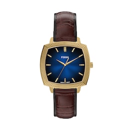Nick Jonas x Fossil Machine Luxe Blue Vignette Dial & Brown Croco Leather Strap Watch