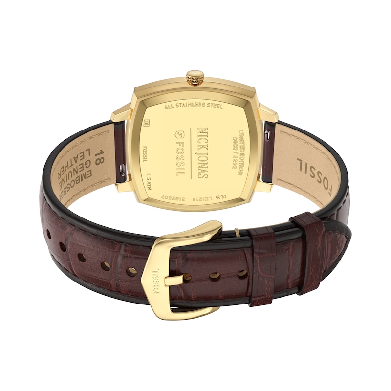 Main Image 5 of Nick Jonas x Fossil Machine Luxe Blue Vignette Dial & Brown Croco Leather Strap Watch