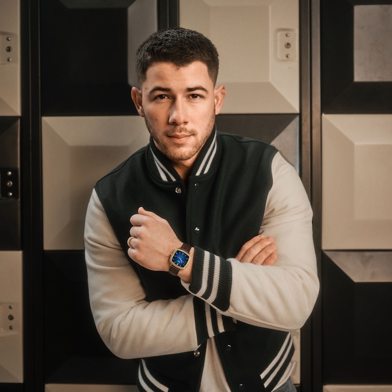 Main Image 8 of Nick Jonas x Fossil Machine Luxe Blue Vignette Dial & Brown Croco Leather Strap Watch