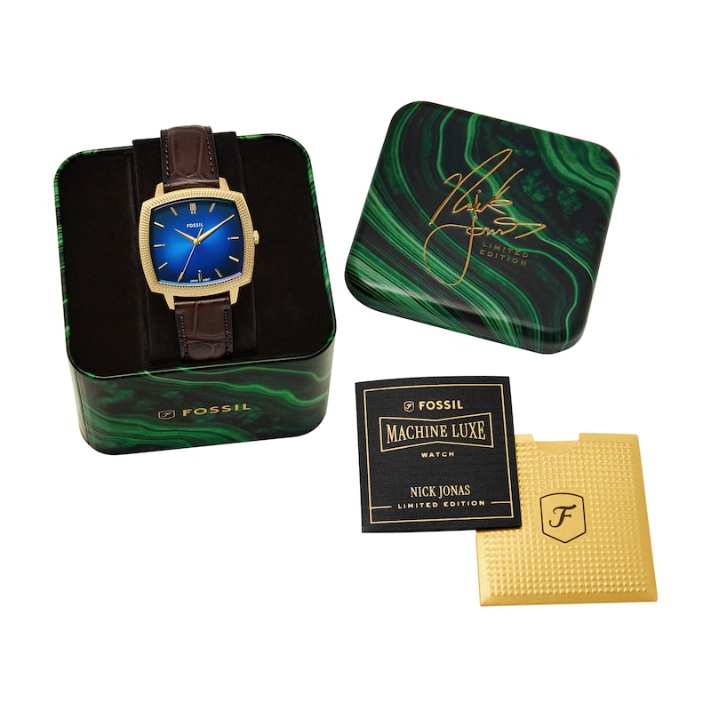 Main Image 9 of Nick Jonas x Fossil Machine Luxe Blue Vignette Dial & Brown Croco Leather Strap Watch