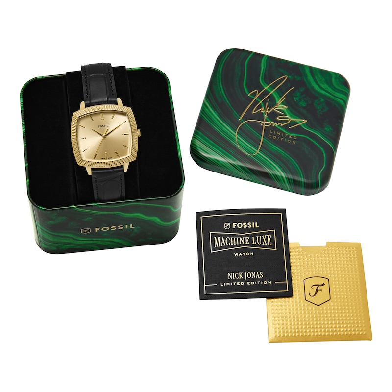 Main Image 9 of Nick Jonas x Fossil Machine Luxe Black Croco Leather Strap Watch