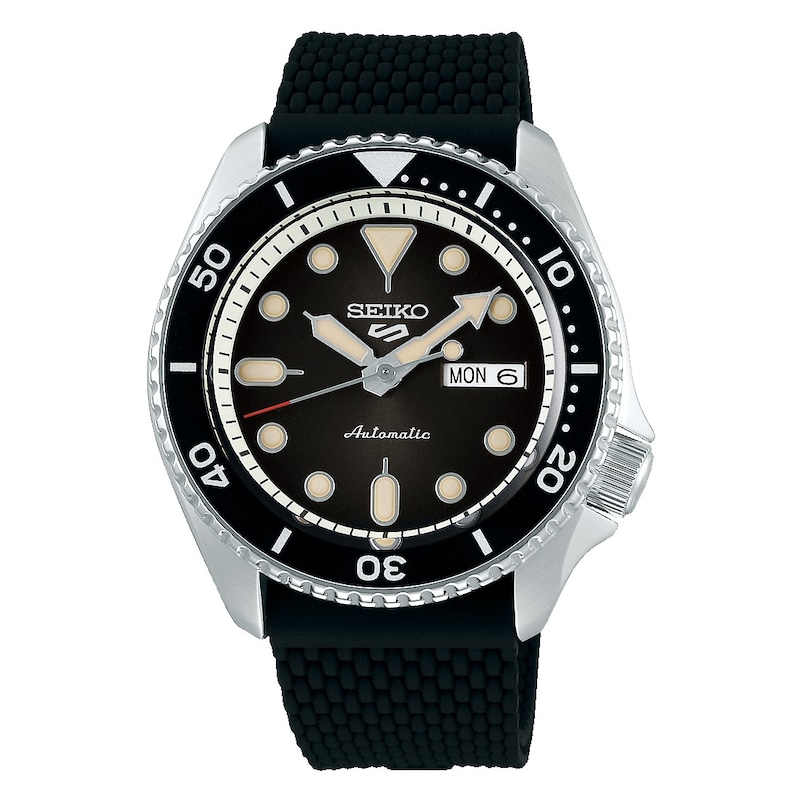 Seiko 5 Sports Men's Black Rubber Strap Watch