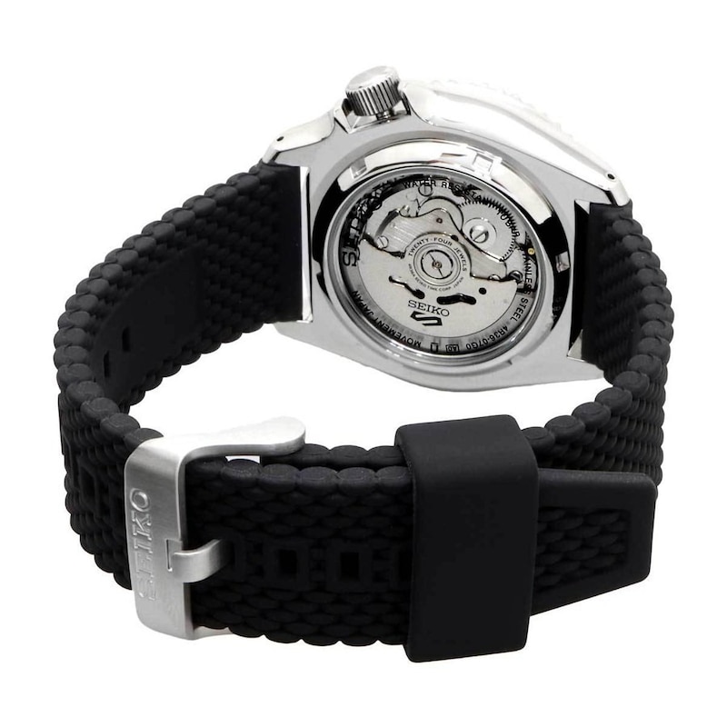 Seiko 5 Sports Men's Black Rubber Strap Watch