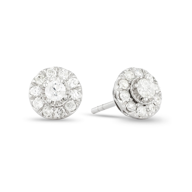 Main Image 1 of 9ct White Gold 0.33ct Total Diamond Halo Stud Earrings