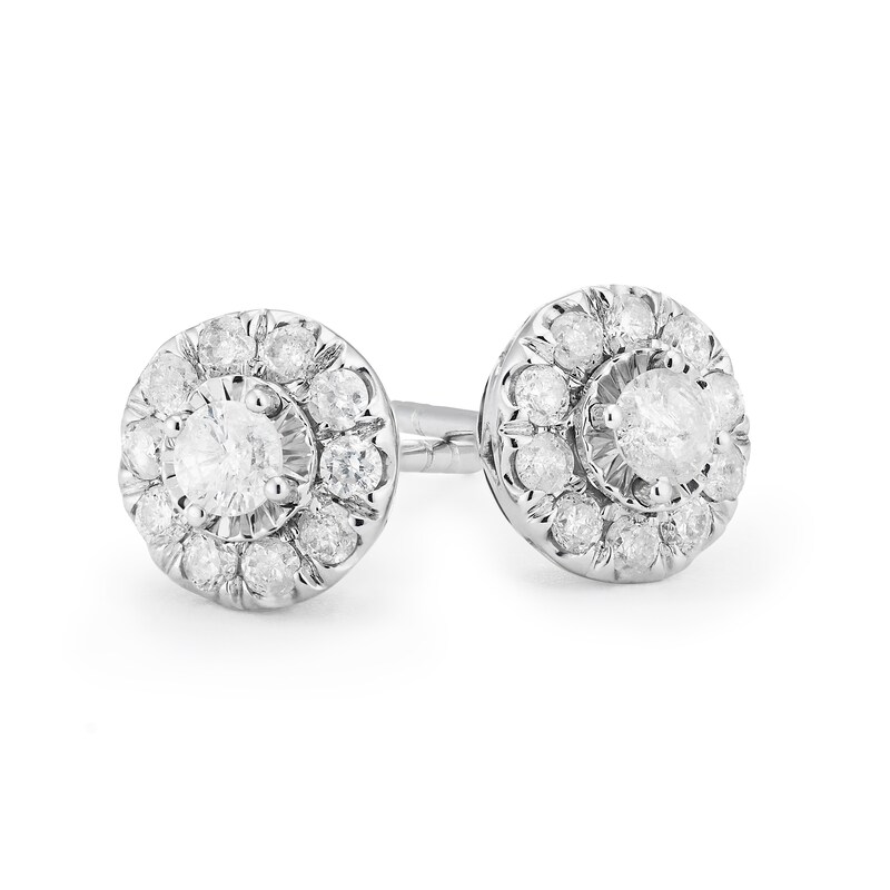 Main Image 2 of 9ct White Gold 0.33ct Total Diamond Halo Stud Earrings