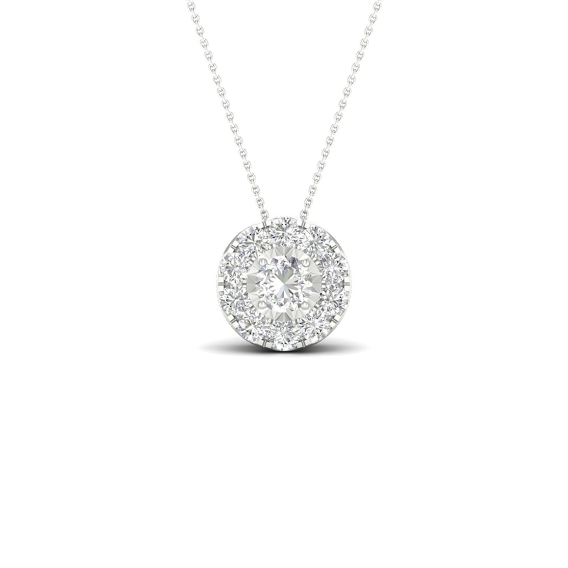 Main Image 1 of 9ct White Gold 0.25ct Total Diamond Halo Pendant