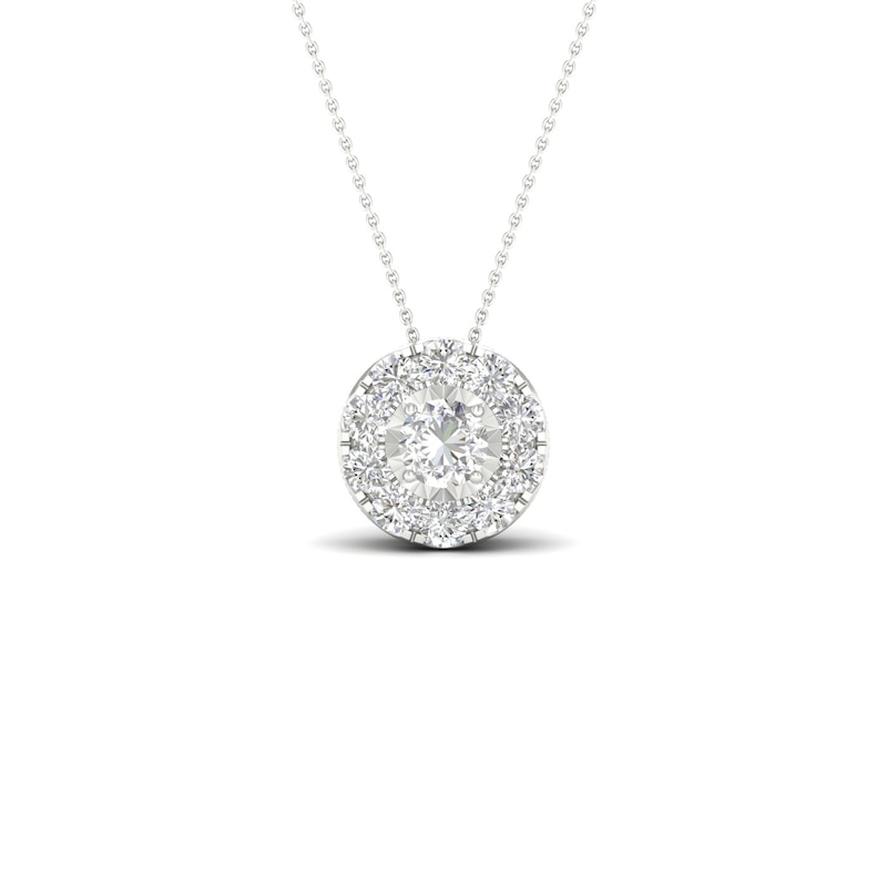 9ct White Gold 0.25ct Total Diamond Halo Pendant