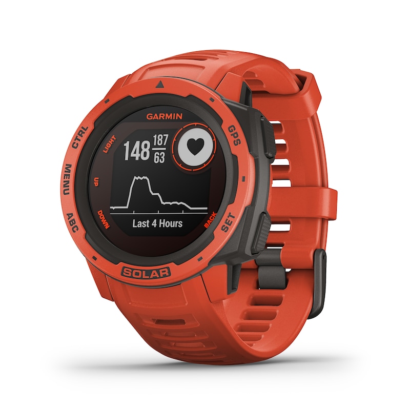 Main Image 2 of Garmin Instinct Solar GPS Flame Red Silicone Strap Smartwatch