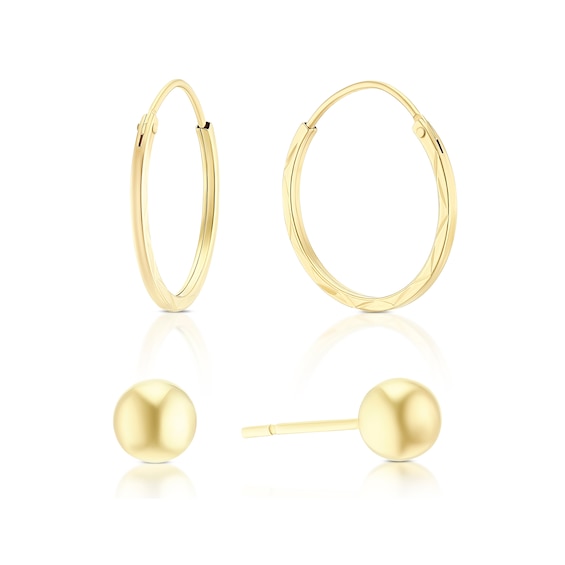 Sterling Silver Yellow Gold Plated Ball Stud and Sleeper Hoo