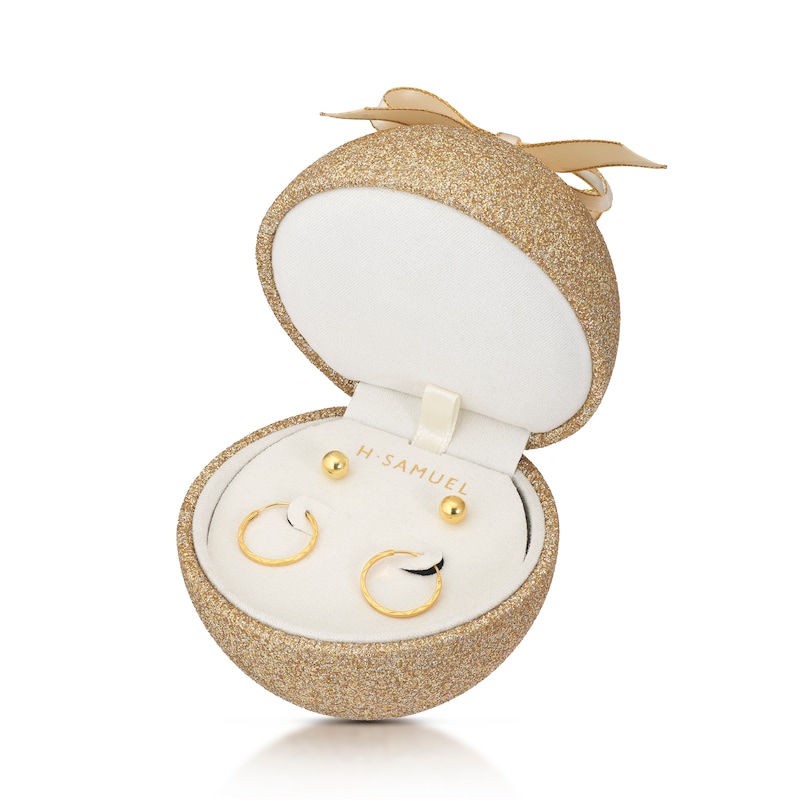 Main Image 1 of Sterling Silver Yellow Gold Plated Ball Stud & Sleeper Hoop Earrings Set Bauble