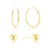 Thumbnail Image 2 of Sterling Silver Yellow Gold Plated Ball Stud & Sleeper Hoop Earrings Set Bauble