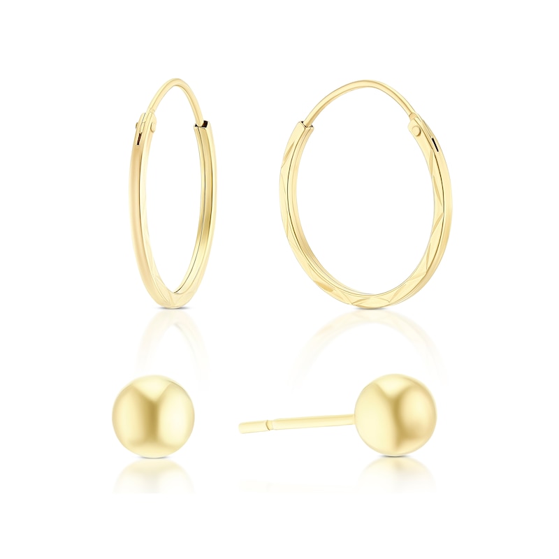 Main Image 2 of Sterling Silver Yellow Gold Plated Ball Stud & Sleeper Hoop Earrings Set Bauble