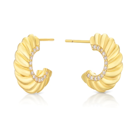 Sterling Silver Yellow Gold Plated Cubic Zirconia Twist Half Hoop Earrings