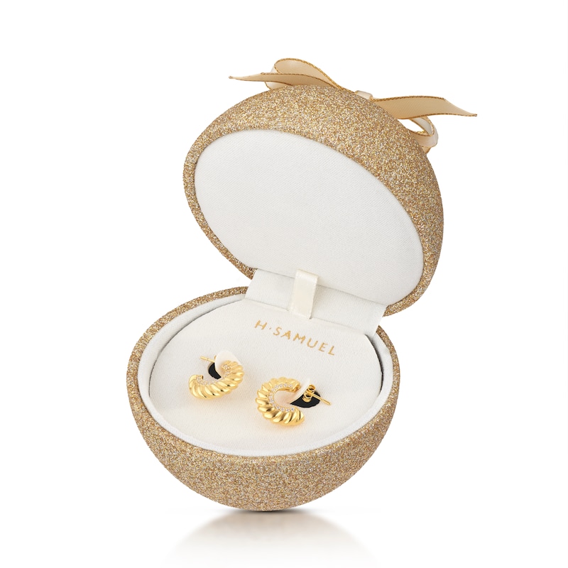 Main Image 1 of Sterling Silver Yellow Gold Plated Cubic Zirconia Twist Half Hoop Earrings Bauble