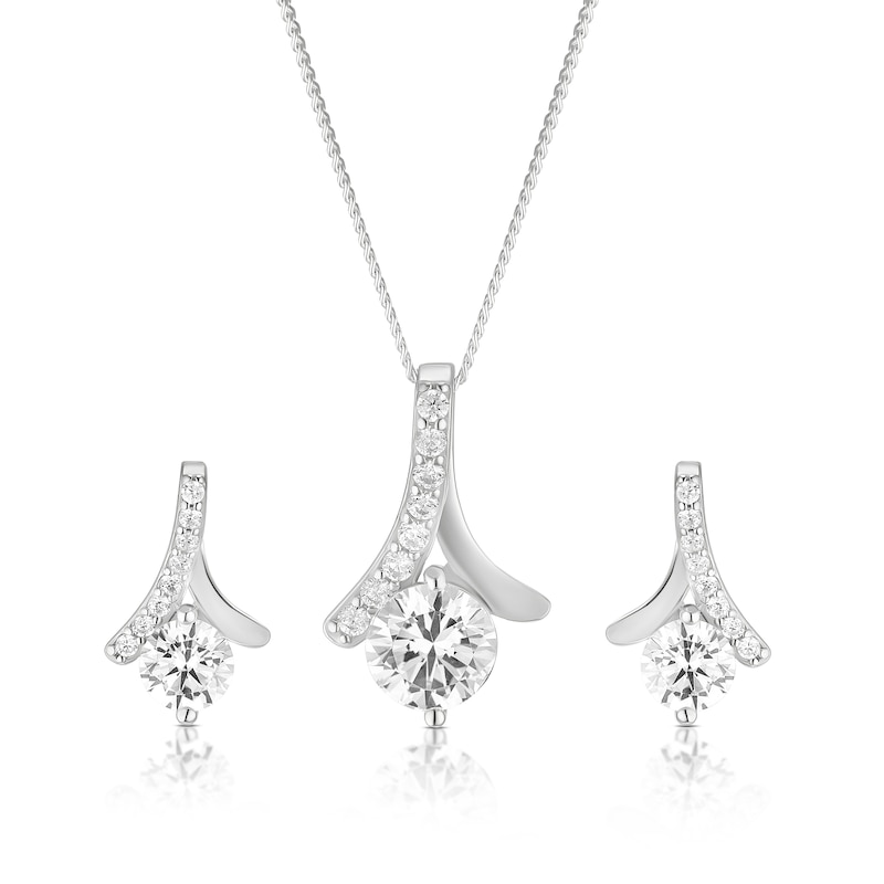 Main Image 1 of Sterling Silver Cubic Zirconia Pendant & Drop Earrings Set Bauble