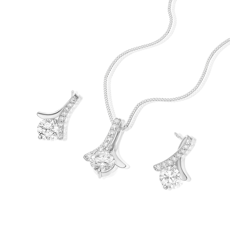 Main Image 2 of Sterling Silver Cubic Zirconia Pendant & Drop Earrings Set Bauble