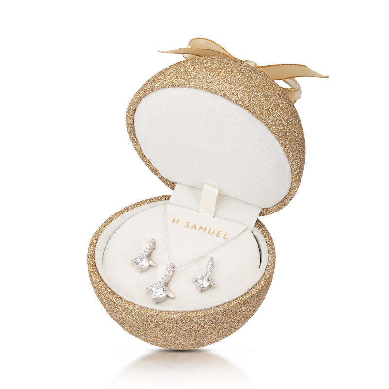 Main Image 3 of Sterling Silver Cubic Zirconia Pendant & Drop Earrings Set Bauble