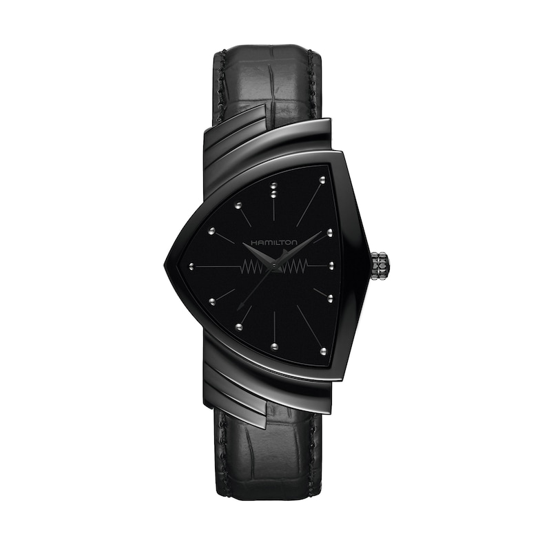 Hamilton Ventura Quartz Black Case Black Leather Strap Watch