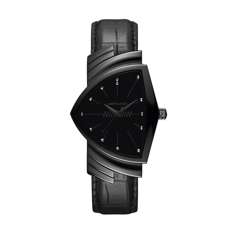 Main Image 1 of Hamilton Ventura Quartz Black Case Black Leather Strap Watch