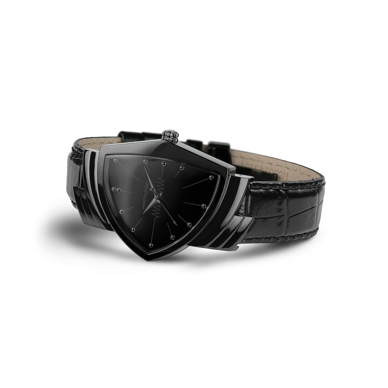 Hamilton Ventura Quartz Black Case Black Leather Strap Watch